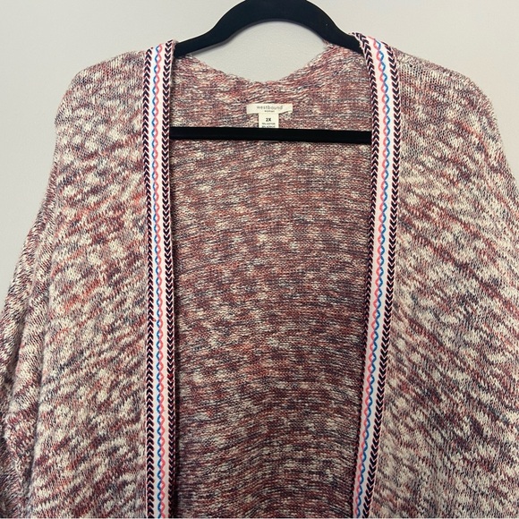 Westbound Sz 2X Muted Multicolor Knit Shawl Cardigan Poncho Fringed Tribal Trim - Picture 2 of 10